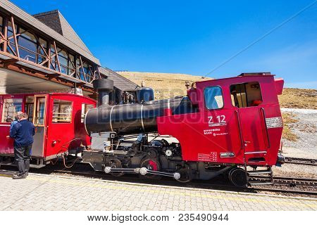 St Wolfgang, Austria - May 17, 2017: The Schafberg Railway Train Is A Gauge Cog Railway In Upper Aus