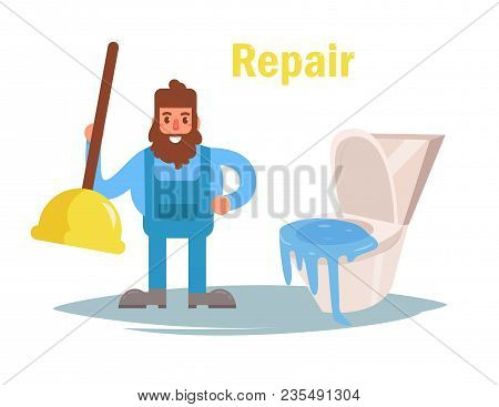 Repair Of Sanitary Ware. Vector. Cartoon. Isolated Art On White Background. Flat