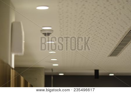 Abstract Ceiling Of A Pool Changing Room , With Led Light