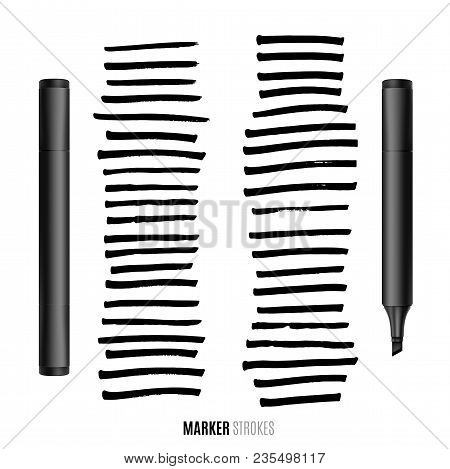 Realistic Broad Marker With Different Strokes. Vector Illustration. Eps 10