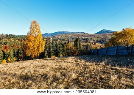Morning Carpathian Mountains And Village Hamlets On Slopes (yablunytsia Village And Pass, Ivano-fran