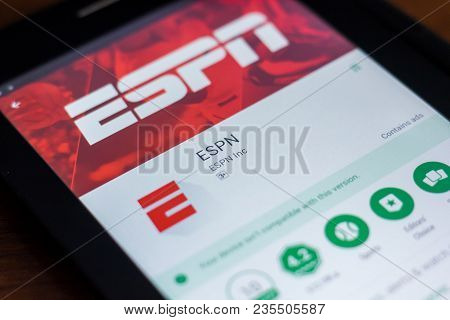 Ryazan, Russia - March 21, 2018 - Espn Mobile App On The Display Of Tablet Pc