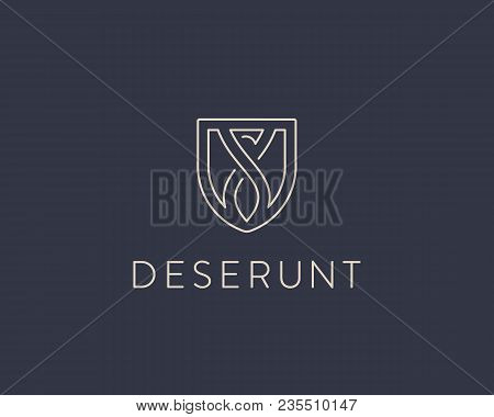 Eagle Shield Logo Design. Linear Dragon Vector Logotype
