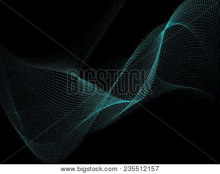 Abstract Dark Background With Blue Energy. Point Waves - Vector.