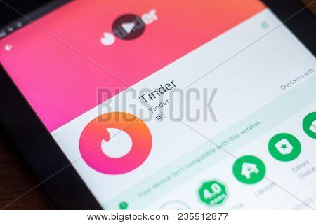 Ryazan, Russia - March 21, 2018 - Tinder Mobile App On The Display Of Tablet Pc