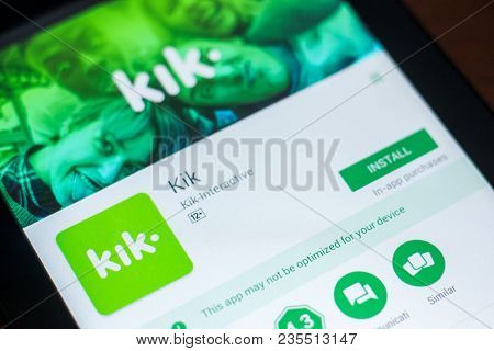 Ryazan, Russia - March 21, 2018 - Kik Mobile App On The Display Of Tablet Pc