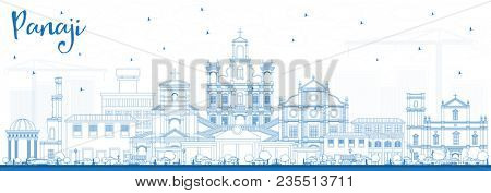 Outline Panaji India City Skyline with Blue Buildings. Business Travel and Tourism Concept with Historic Architecture. Panaji Cityscape with Landmarks.