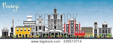 Panaji India City Skyline with Color Buildings and Blue Sky. Business Travel and Tourism Concept with Historic Architecture. Panaji Cityscape with Landmarks.