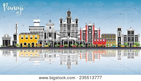 Panaji India City Skyline with Color Buildings, Blue Sky and Reflections. Business Travel and Tourism Concept with Historic Architecture. Panaji Cityscape with Landmarks.