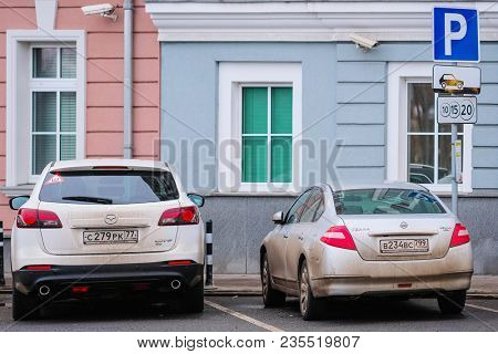 Moscow, Russia - April, 2, 2018: cars on a parking in Mosocw