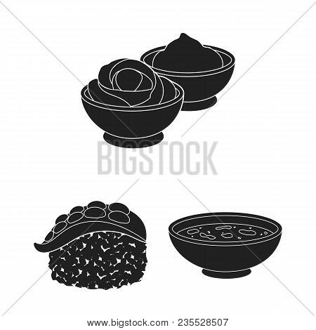 Sushi And Seasoning Black Icons In Set Collection For Design. Seafood Food, Accessory Vector Symbol 