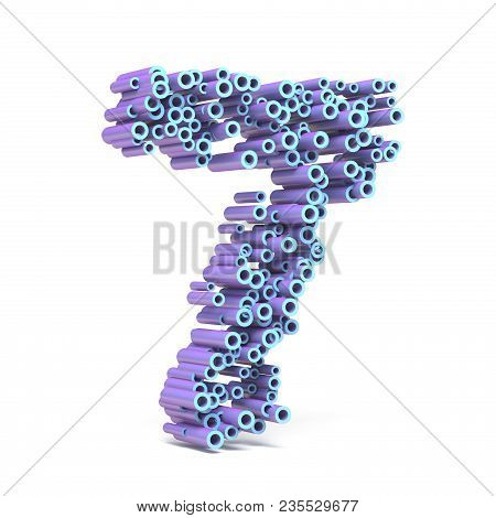 Purple Blue Font Made Of Tubes Number Seven 7 3d Render Illustration Isolated On White Background