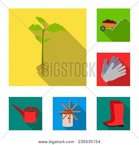 Farm And Gardening Flat Icons In Set Collection For Design. Farm And Equipment Vector Symbol Stock  
