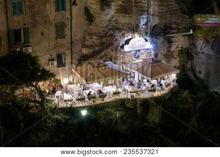 Tropea, Italy - September 06, 2016: People Visit Restaurant On The Cliff In Small Town In Southern I