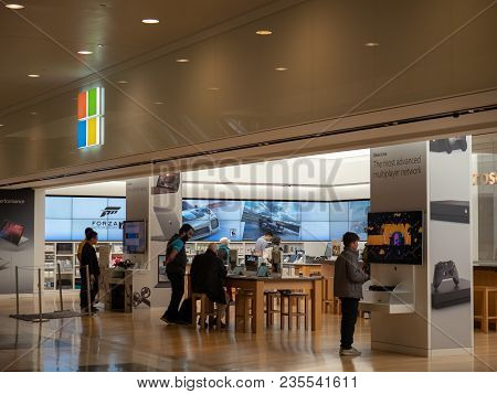 San Francisco, Ca - April 8, 2018: Microsoft Store Location In San Francisco. Products Being Sold In