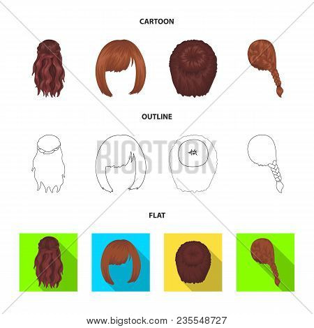 Kara, Red Braid And Other Types Of Hairstyles. Back Hairstyle Set Collection Icons In Cartoon, Outli