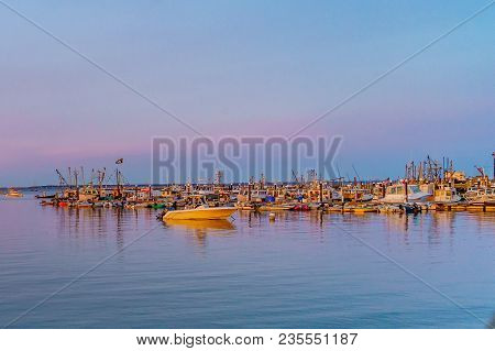 Ships And Boats In The Provincetown Marina During Sunset Provincetown, Ma, Usa