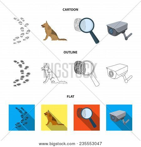 Traces On The Ground, Service Shepherd, Security Camera, Fingerprint. Prison Set Collection Icons In