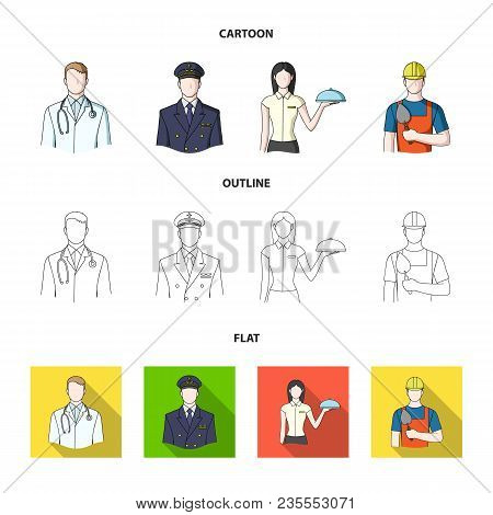 The Doctor, The Pilot, The Waitress, The Builder, The Mason.profession Set Collection Icons In Carto