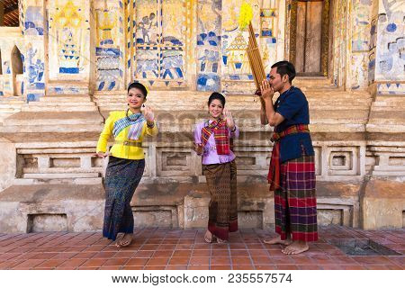 Khonkaen, Thailand - December 19, 2015: Thai Northeastern Traditional Dancing With Music By Traditio