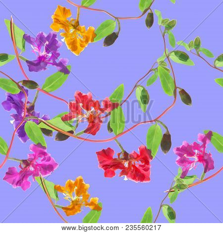 Clarkia. Texture Of Flowers. Seamless Pattern For Continuous Replicate. Floral Background, Photo Col