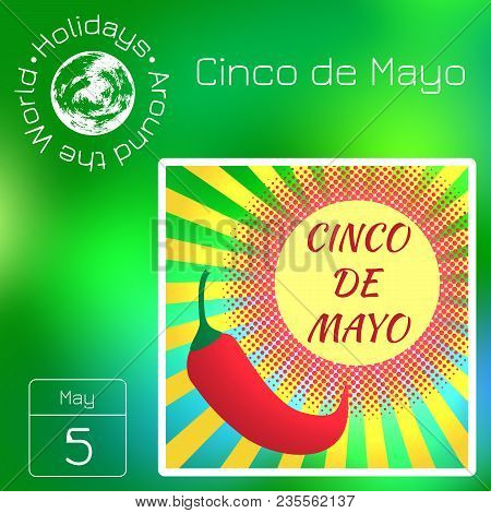 Calendar. Holidays Around The World. Event Of Each Day. Green Blur Background - Name, Date, Illustra