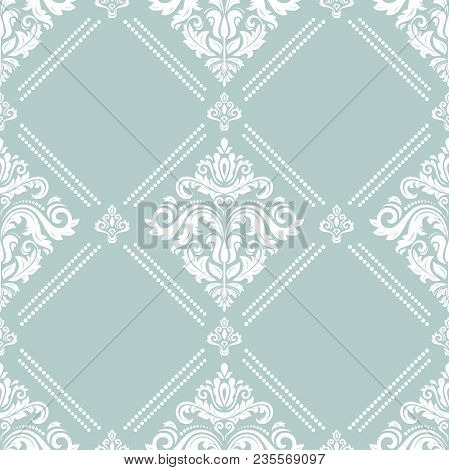 Classic Seamless Vector Pattern. Damask Orient Light Blu And White Ornament. Classic Vintage Backgro