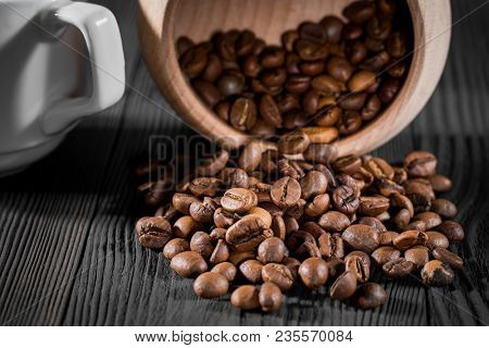 a cup of americano coffee on wood texture, still llife photography