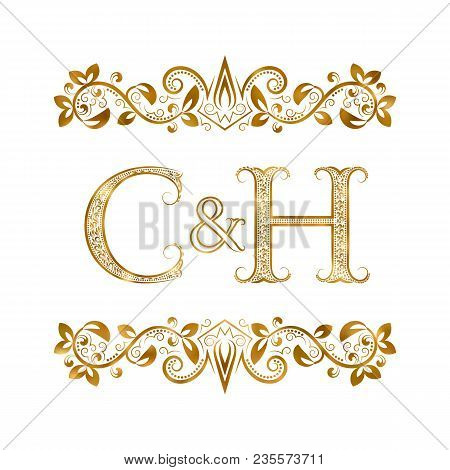 C And H Vintage Initials Logo Symbol. Letters C, H, Ampersand Surrounded Floral Ornament. Wedding Or