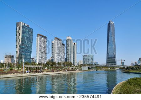 Incheon, Korea - April 27, 2017: Songdo International Business District (songdo Ibd) With Songdo Cen