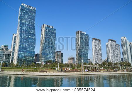 Incheon, Korea - April 27, 2017: Songdo International Business District (songdo Ibd) With Songdo Cen