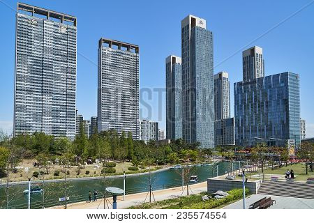 Incheon, Korea - April 27, 2017: Songdo International Business District (songdo Ibd) With Songdo Cen