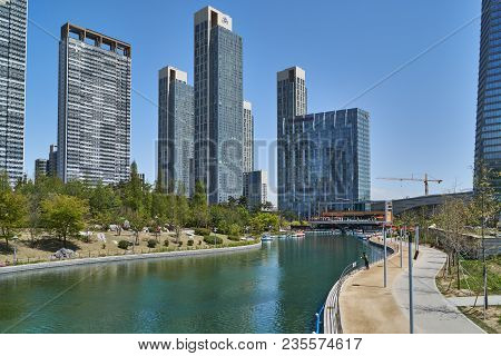 Incheon, Korea - April 27, 2017: Songdo International Business District (songdo Ibd) With Songdo Cen