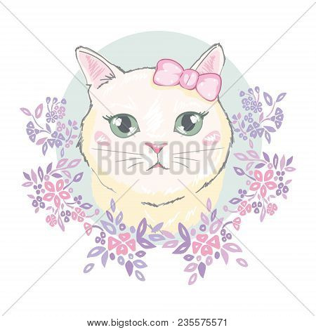Cute Cat Vector.t-shirt Print.love Cards.valentine S Day.animal Print.children Illustration For Scho