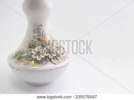 Postcard: Ceramic Porcelain Rich Decorated Vase With Flowers And Rose In Pastel