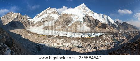 Evening Panoramic View Of Mount Everest Base Camp, Everest, Nuptse, Khumbu Glacier, Sagarmatha Natio