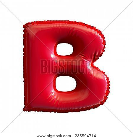 Red letter B made of inflatable balloon isolated on white background. 3d rendering