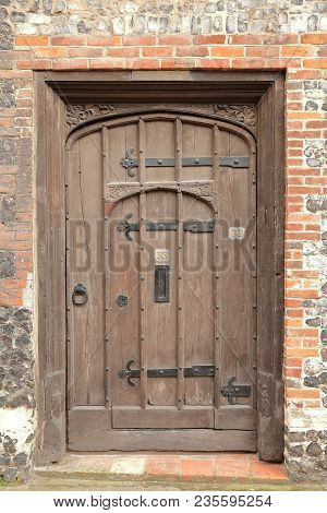Norwich, Uk - March 30, 2018: Details Of The Door Of A Timbered Framed House Located On Colegate And