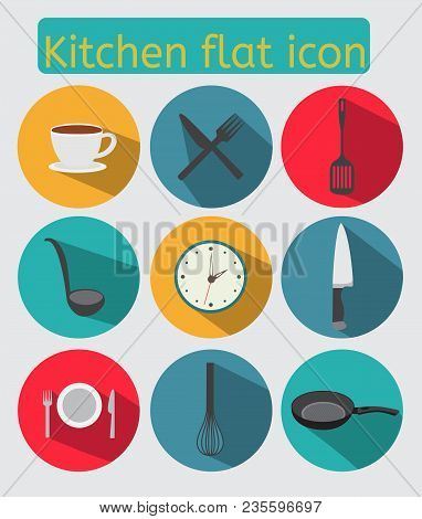 Set Of Kitchens Icon. Vector Buttons. Flat Design.