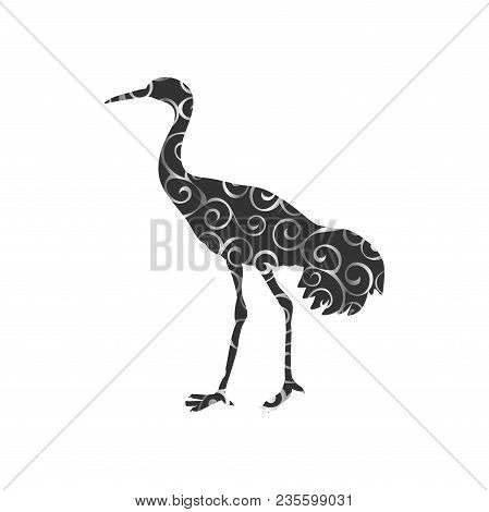 Shadoof Bird Spiral Pattern Color Silhouette Animal. Vector Illustrator.