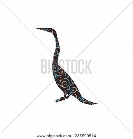 Snakebird Anhinga Bird Spiral Pattern Color Silhouette Animal. Vector Illustrator.