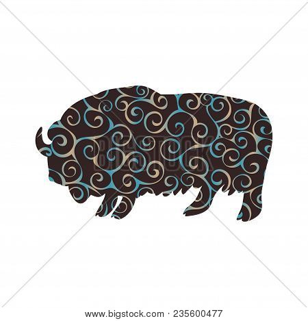 Bull Musk Ox Mammal Spiral Pattern Color Silhouette Animal. Vector Illustrator.