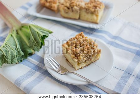 Home Made Sweet Rhubarb Cake With Fresh Rhubarb