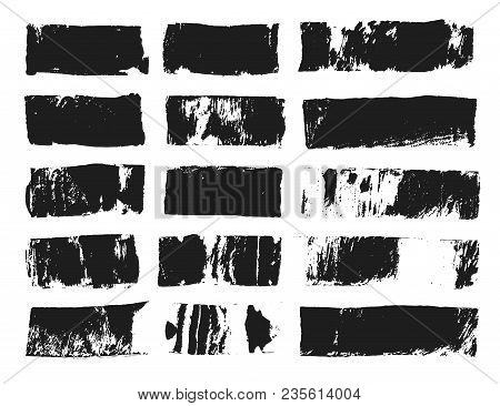 Big Set Of Rectangular Text Box. Grunge Paint Stripe. Vector Brush Stroke. Black Grunge Spots With P