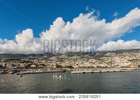 Funchal, Portugal - December 10, 2016: View Of The Marina And City Of Funchal From A Ship In The Har