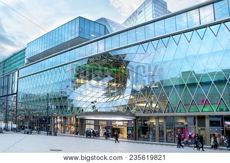 FRANKFURT AM MAIN, GERMANY - April 1, 2018: MyZeil - a shopping mall in the center of Frankfurt am Main city, Germany. It was designed by Roman architect Massimiliano Fuksas.