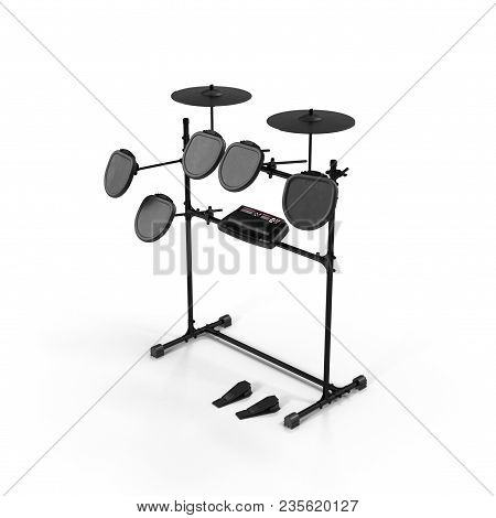 Electronic Drum Kit On White Background. 3d Illustration
