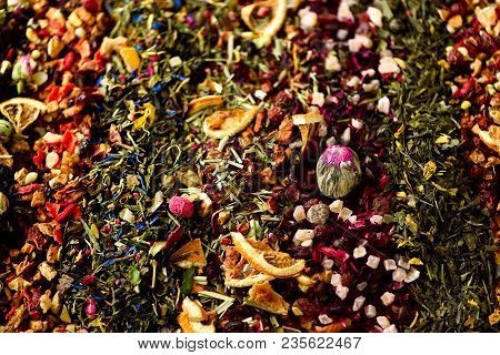 Tea Background: Green, Black, Floral, Herbal, Mint, Melissa, Ginger, Apple, Rose, Lime Tree, Fruits,