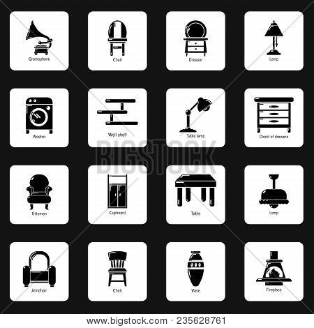 Interior Furniture Icons Set. Simple Illustration Of 16 Interior Furniture Vector Icons For Web