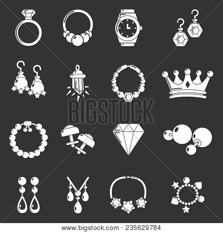 Jewelry Shop Icons Set Vector White Isolated On Grey Background
